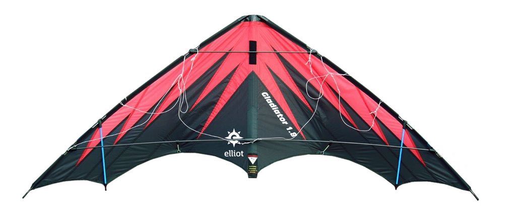 Elliot Gladiator 1.8 - Zweileiner-Power-Lenkdrachen/Stabdrachen (2-Leiner) rtf (flugfertig) 178 cm x 75 cm Cfk-Rohr 6 mm schwarz/rot